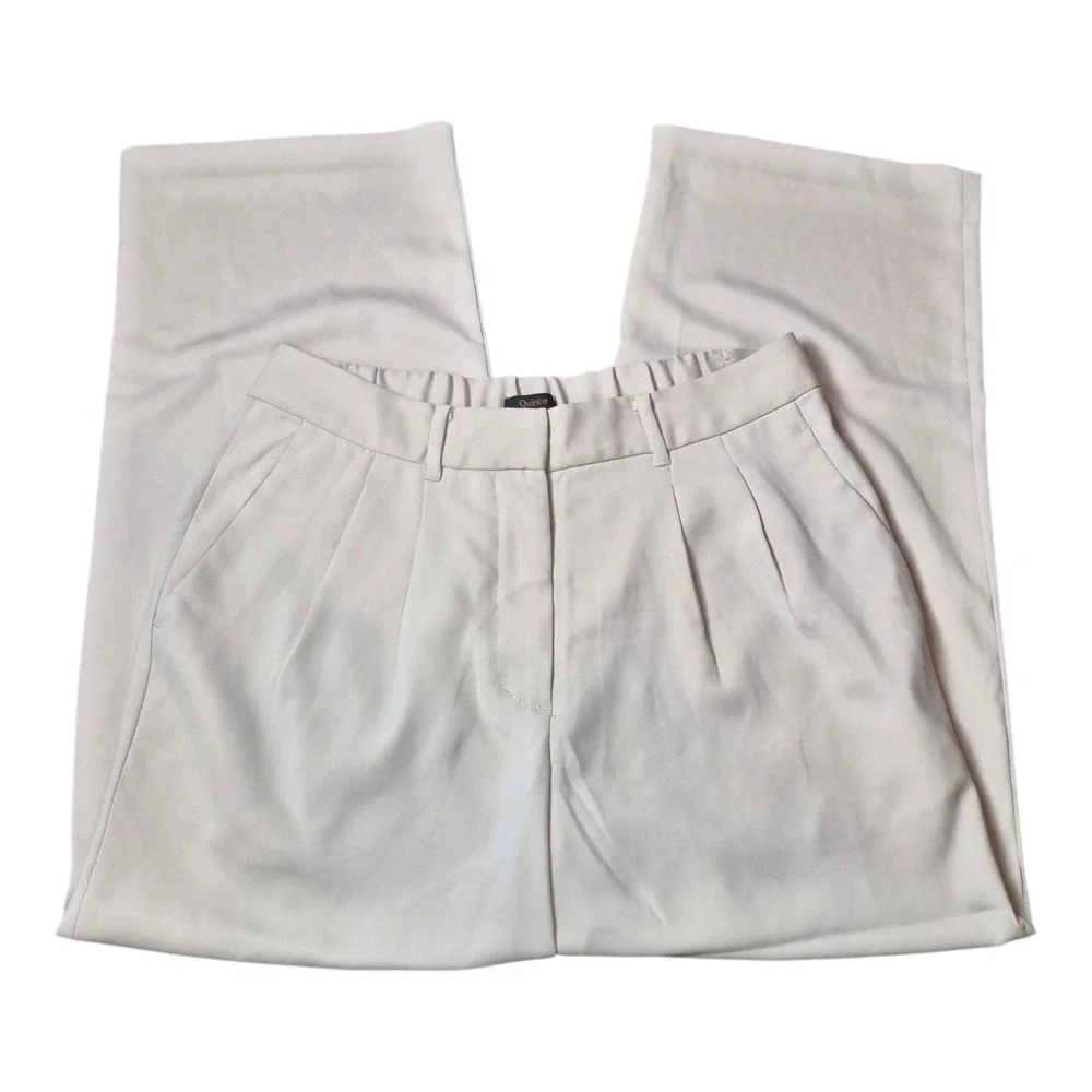 Quince Women's 12 Stretch‎ Crepe Pleat Front Wide Leg Pants Beige Career